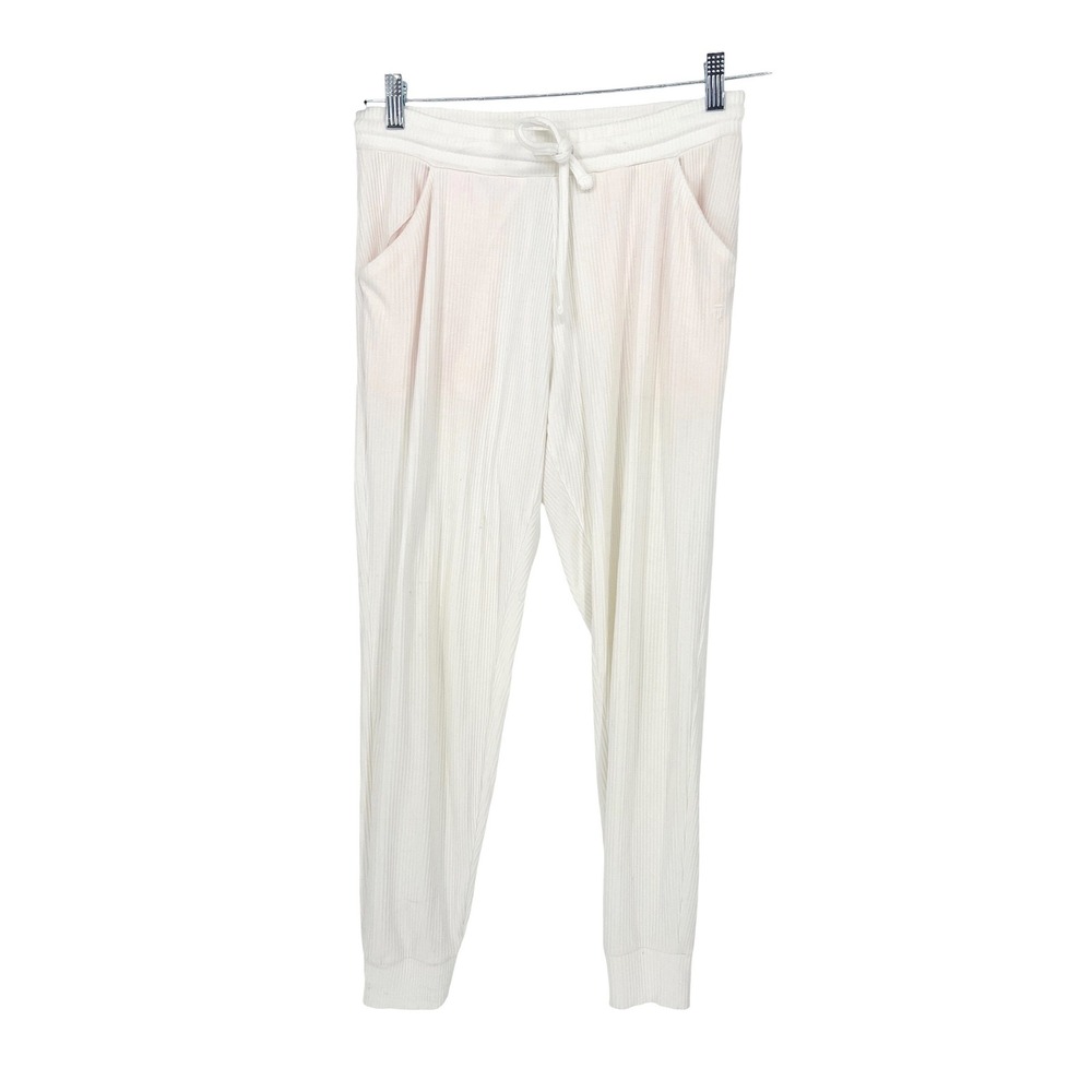 Tommy John Womens White Ribbed Pajama Lounge Jogger Pants Small Cozy PJs EUC